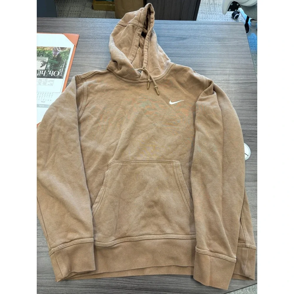 Nike Mini Swoosh Pullover Hoodie Womens Large Beige Brown Sweatshirt